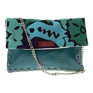 Draco Teal and Black Clutch/Crossbody with Chain